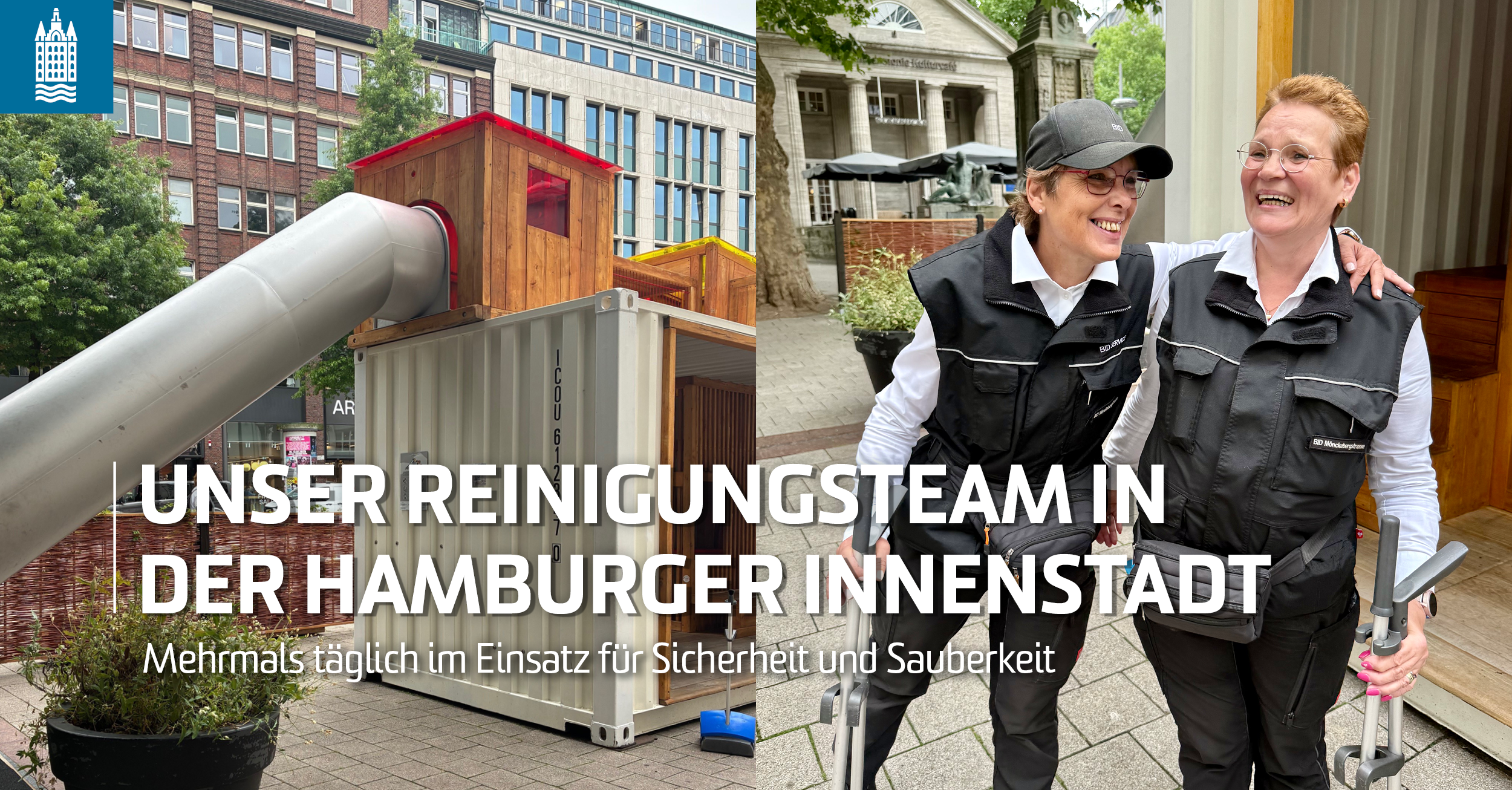 Reinigungsteam vor dem Spielplatz