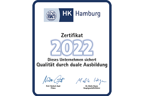 Ausbildungszertifikat 2022 von der Handelskammer Hamburg